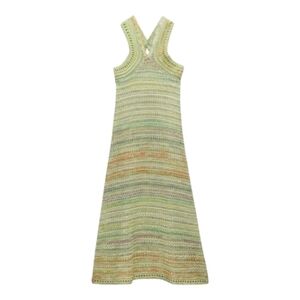 NEW ZARA multicolor knit chochet halter top midi dress‎ S